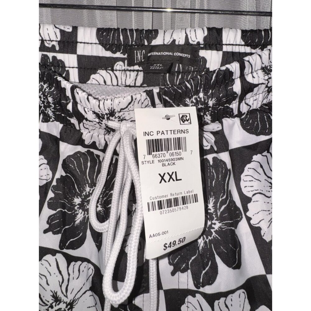 NWT Mens INC Floral Black & White Swim Trunks XXL Elastic Waist - Picture 3 of 4
